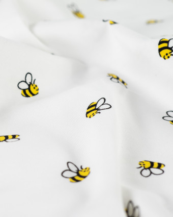 Tissu Jersey Motif Abeilles Fond Blanc - Mercerine