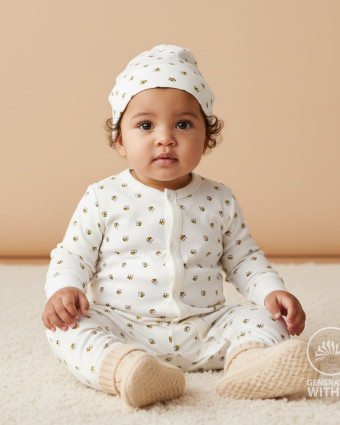 Tissu Jersey Motif Abeilles Fond Blanc - Mercerine