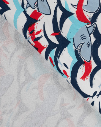 Tissu French Terry Motif Requin Fond Ecru - Mercerine