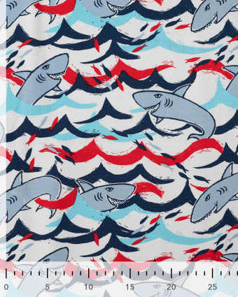 Tissu French Terry Motif Requin Fond Ecru - Mercerine