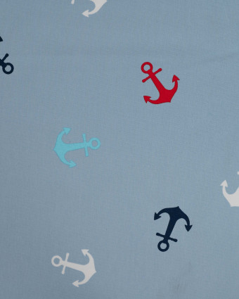 Tissu French Terry Motif Encre Rouge Bleu - Mercerine
