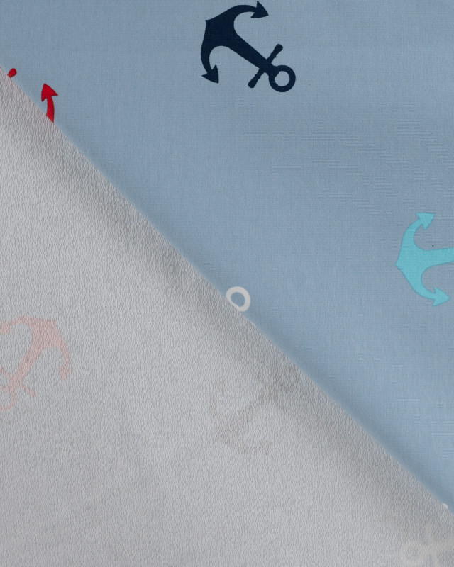 Tissu French Terry Motif Encre Rouge Bleu - Mercerine