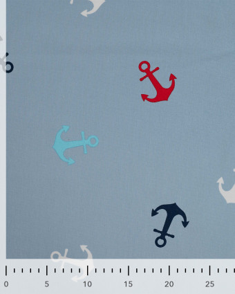 Tissu French Terry Motif Encre Rouge Bleu - Mercerine