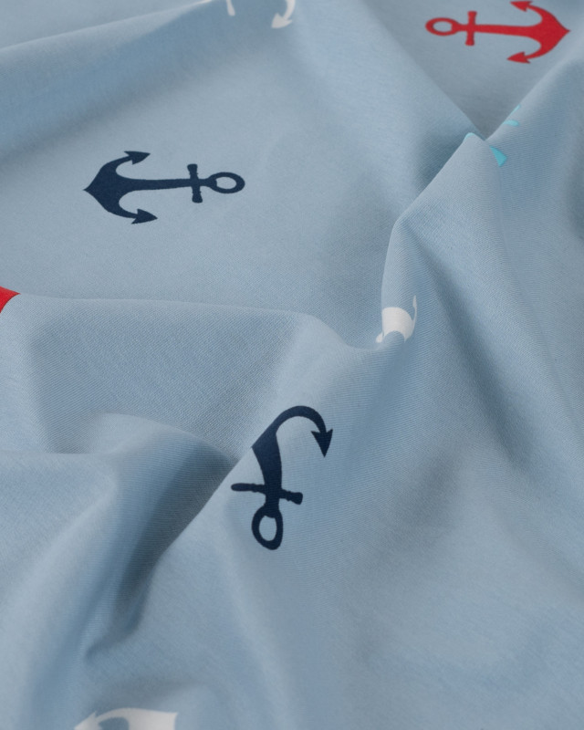 Tissu French Terry Motif Encre Rouge Bleu - Mercerine
