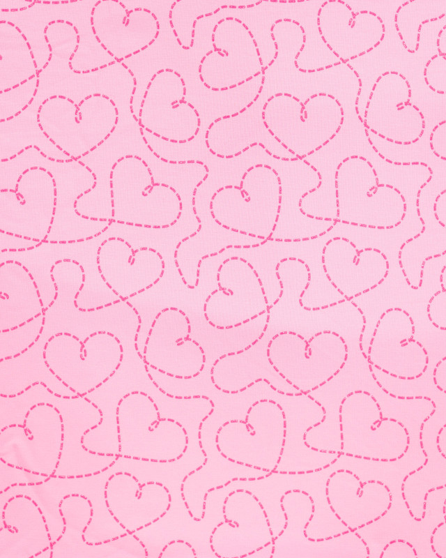 Tissu French Terry Motif Cœur Pailleté Rose - Mercerine