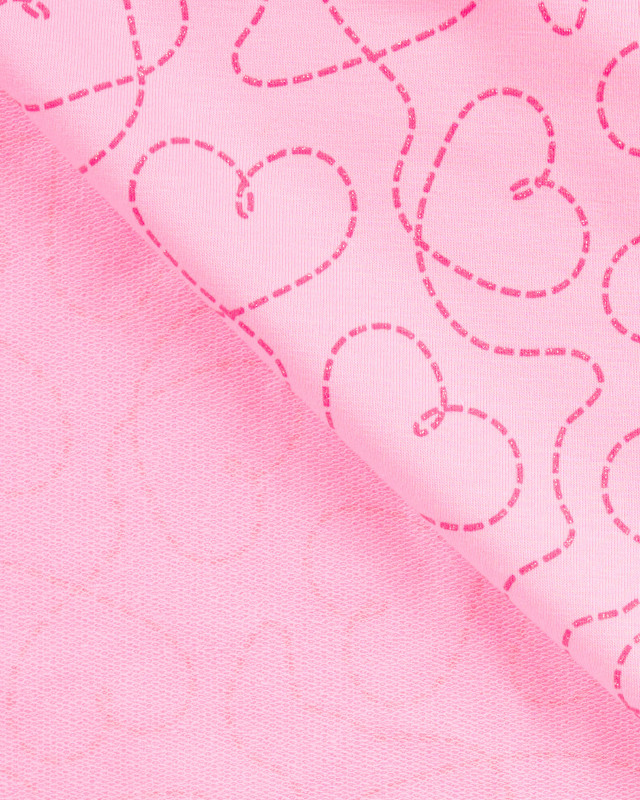 Tissu French Terry Motif Cœur Pailleté Rose - Mercerine