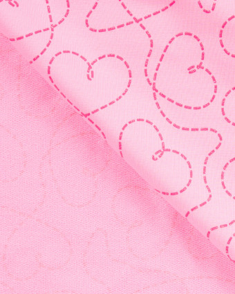 Tissu French Terry Motif Cœur Pailleté Rose - Mercerine