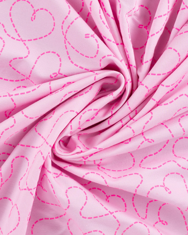 Tissu French Terry Motif Cœur Pailleté Rose - Mercerine