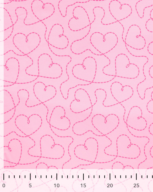 Tissu French Terry Motif Cœur Pailleté Rose - Mercerine