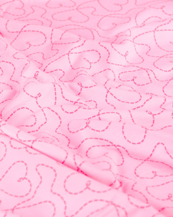 Tissu French Terry Motif Cœur Pailleté Rose - Mercerine