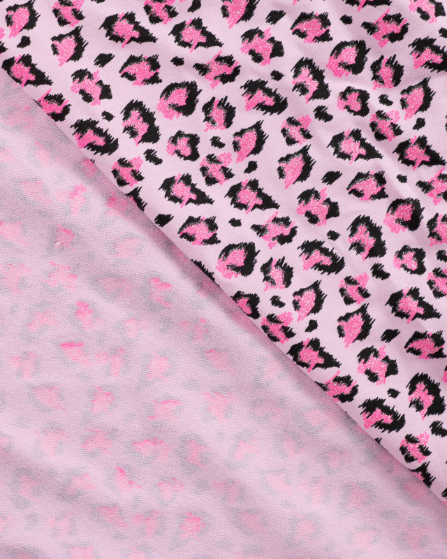 Tissu French Terry Motif Léopard Pailleté Rose - Mercerine