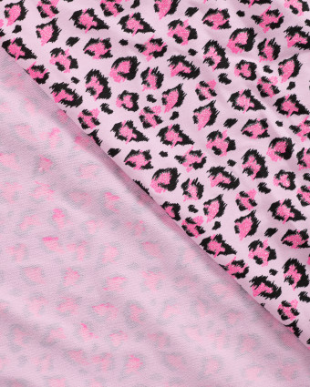 Tissu French Terry Motif Léopard Pailleté Rose - Mercerine