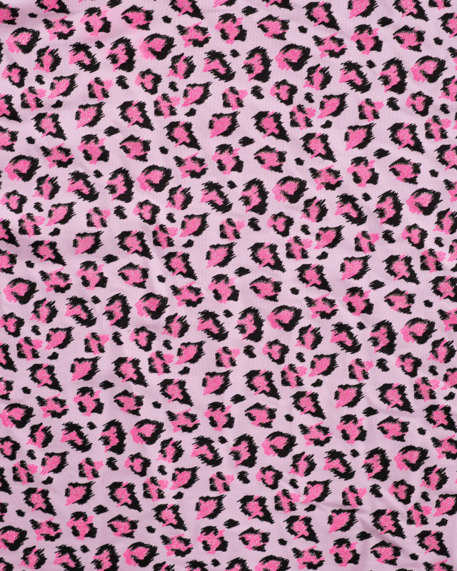 Tissu French Terry Motif Léopard Pailleté Rose - Mercerine
