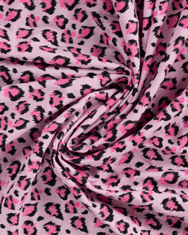 Tissu French Terry Motif Léopard Pailleté Rose - Mercerine