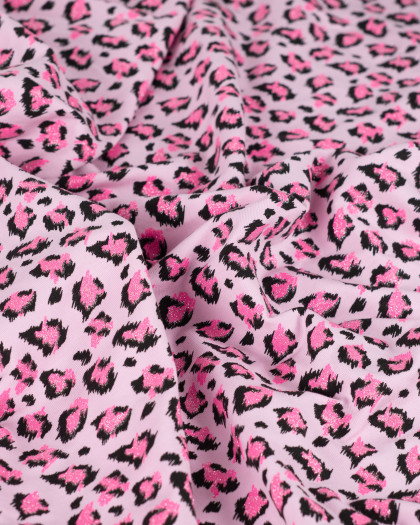 Tissu French Terry Motif Léopard Pailleté Rose - Mercerine