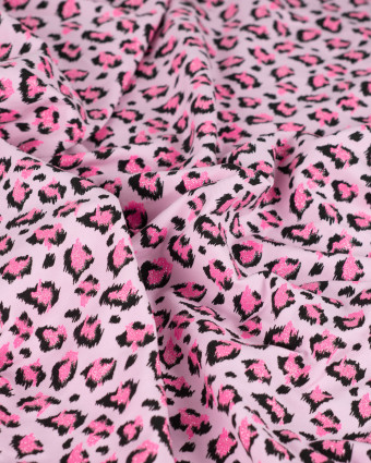 Tissu French Terry Motif Léopard Pailleté Rose - Mercerine