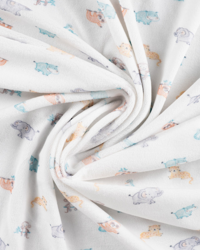 Tissu Nicky Velours Motif Jungle Ecru - Mercerine