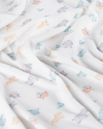 Tissu Nicky Velours Motif Jungle Ecru - Mercerine