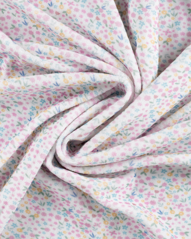 Tissu Nicky Velours Motif Petites Fleurs Ecru - Mercerine