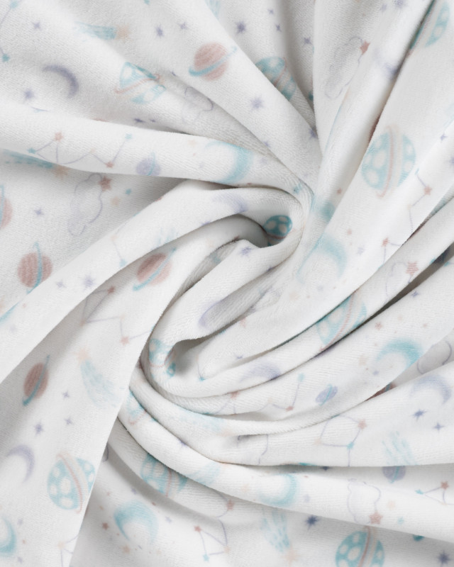 Tissu Nicky Velours Motif Galaxie Ecru - Mercerine