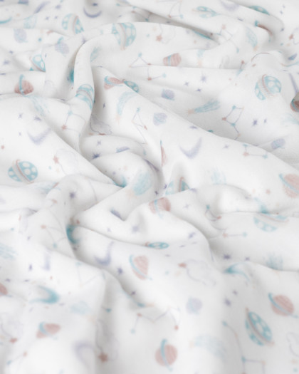 Tissu Nicky Velours Motif Galaxie Ecru - Mercerine