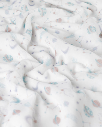 Tissu Nicky Velours Motif Galaxie Ecru - Mercerine