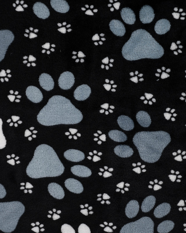 Tissu Polaire Motif Pattes de Chien Fond Noir - Mercerine