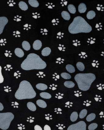 Tissu Polaire Motif Pattes de Chien Fond Noir - Mercerine