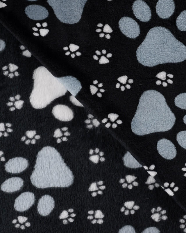 Tissu Polaire Motif Pattes de Chien Fond Noir - Mercerine