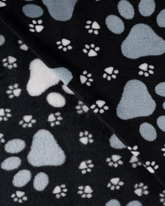 Tissu Polaire Motif Pattes de Chien Fond Noir - Mercerine