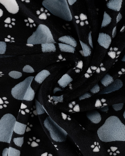 Tissu Polaire Motif Pattes de Chien Fond Noir - Mercerine