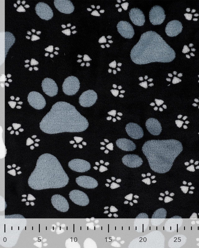 Tissu Polaire Motif Pattes de Chien Fond Noir - Mercerine