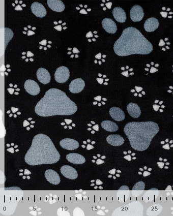 Tissu Polaire Motif Pattes de Chien Fond Noir - Mercerine