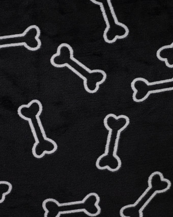 Tissu Polaire Motif Os de Chien Fond Noir - Mercerine