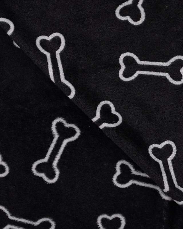 Tissu Polaire Motif Os de Chien Fond Noir - Mercerine