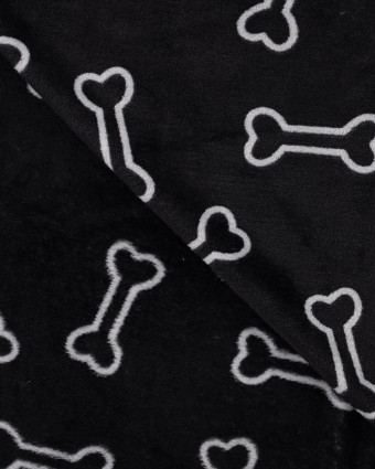 Tissu Polaire Motif Os de Chien Fond Noir - Mercerine