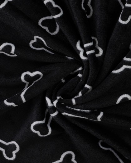 Tissu Polaire Motif Os de Chien Fond Noir - Mercerine