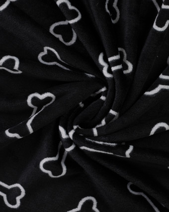 Tissu Polaire Motif Os de Chien Fond Noir - Mercerine