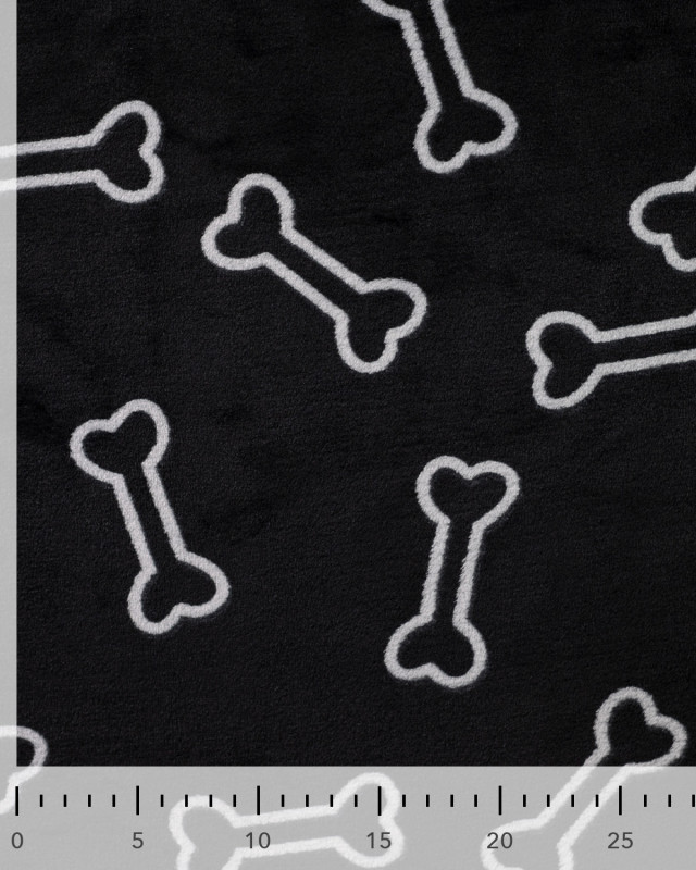 Tissu Polaire Motif Os de Chien Fond Noir - Mercerine