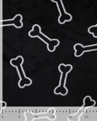 Tissu Polaire Motif Os de Chien Fond Noir - Mercerine