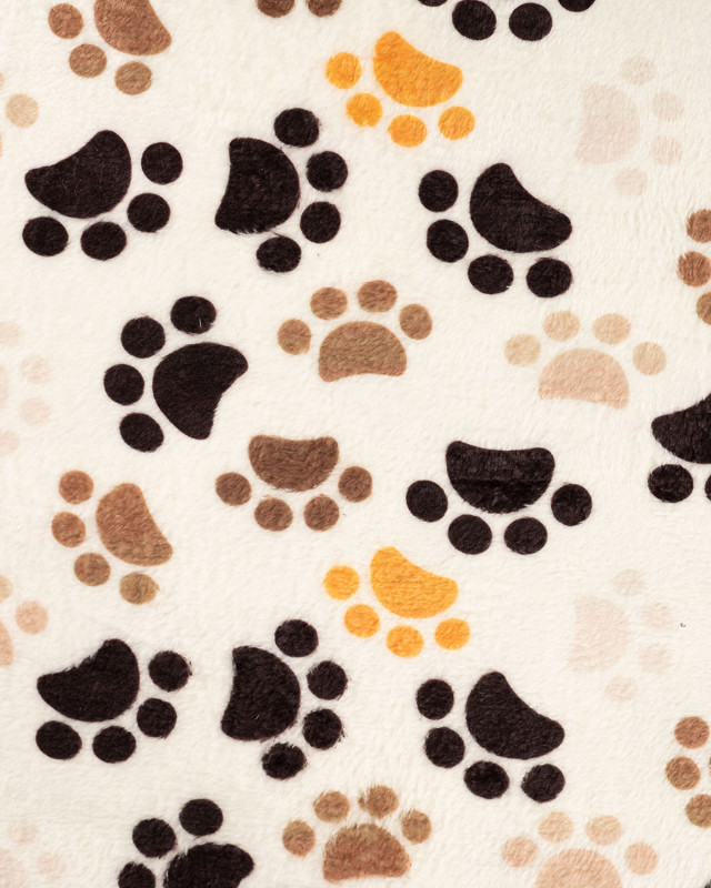 Tissu Polaire Motif Pattes de Chien Fond Ecru - Mercerine
