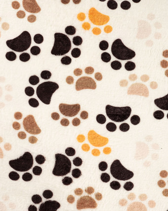 Tissu Polaire Motif Pattes de Chien Fond Ecru - Mercerine