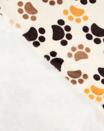 Tissu Polaire Motif Pattes de Chien Fond Ecru - Mercerine