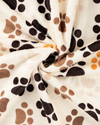 Tissu Polaire Motif Pattes de Chien Fond Ecru - Mercerine