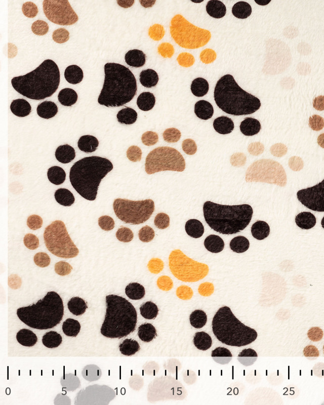 Tissu Polaire Motif Pattes de Chien Fond Ecru - Mercerine