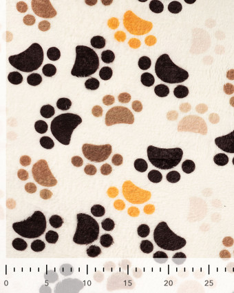 Tissu Polaire Motif Pattes de Chien Fond Ecru - Mercerine