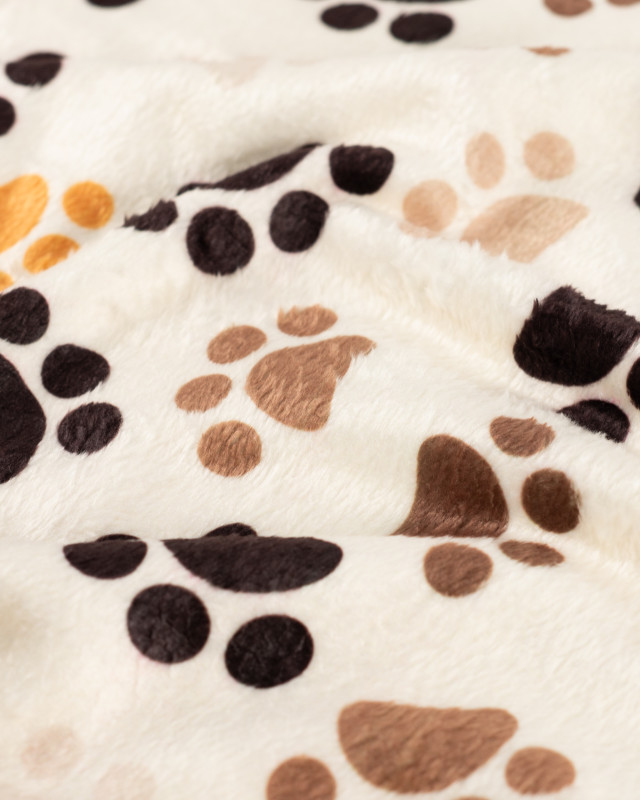 Tissu Polaire Motif Pattes de Chien Fond Ecru - Mercerine