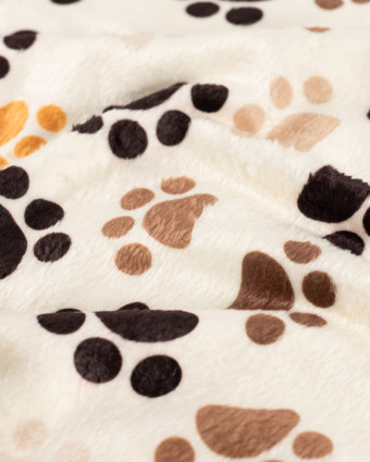 Tissu Polaire Motif Pattes de Chien Fond Ecru - Mercerine