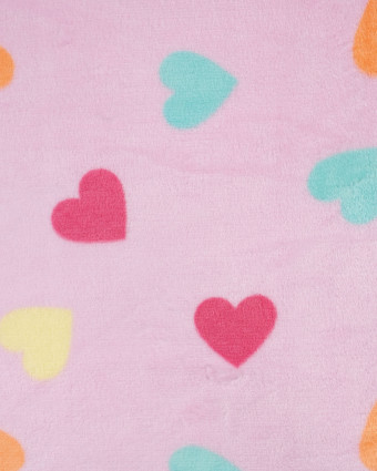 Tissu Polaire Motif Cœur Multicolore Fond Rose - Mercerine