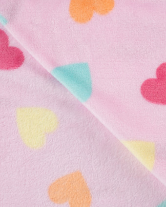 Tissu Polaire Motif Cœur Multicolore Fond Rose - Mercerine